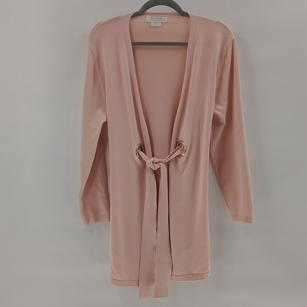 Coco Bleu Pink Long Sleeve Tie Knit Cardigan Size Medium